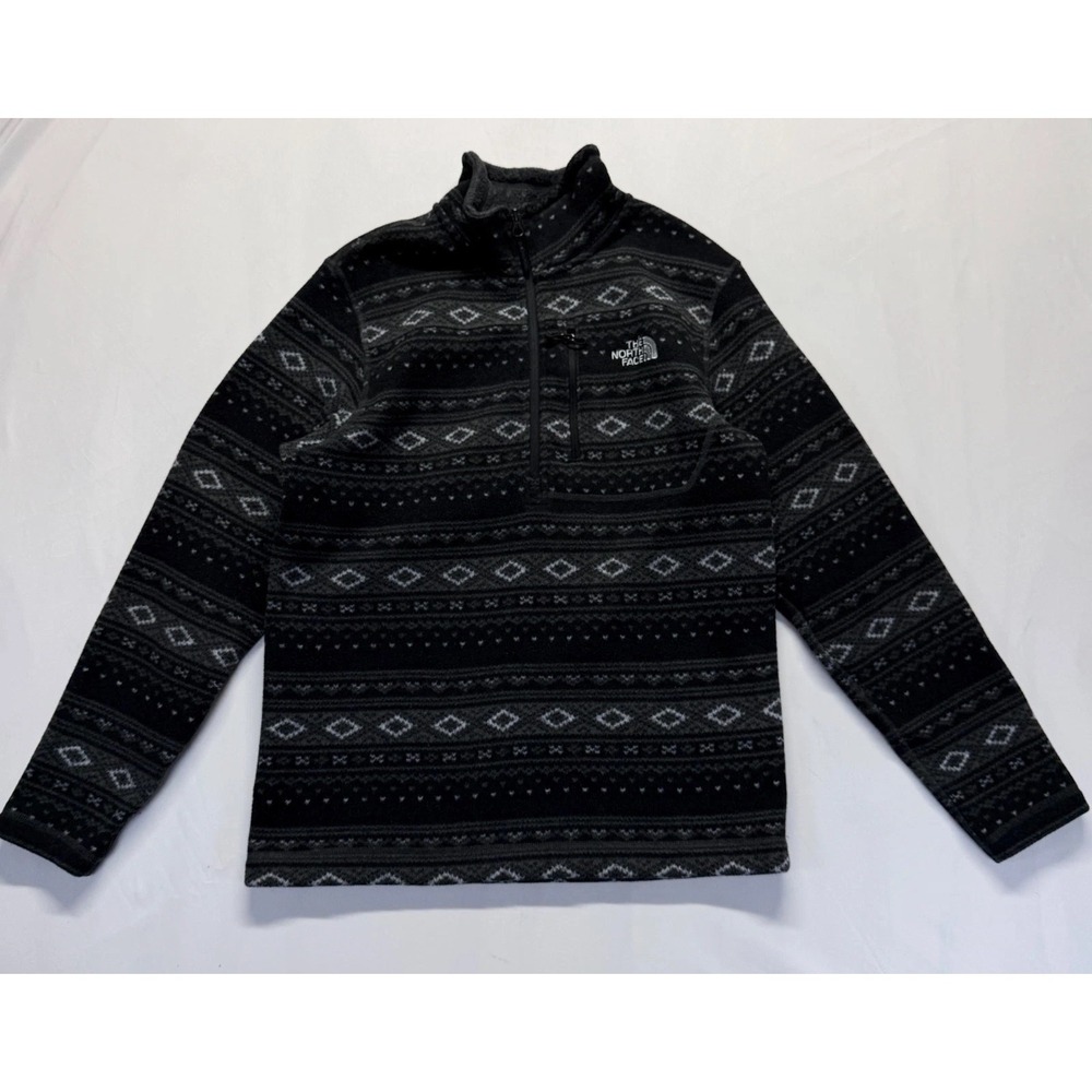 The North Face Tsillan Sweatshirt Mens Medium Black Gray Aztec Geometric 1/4 Zip